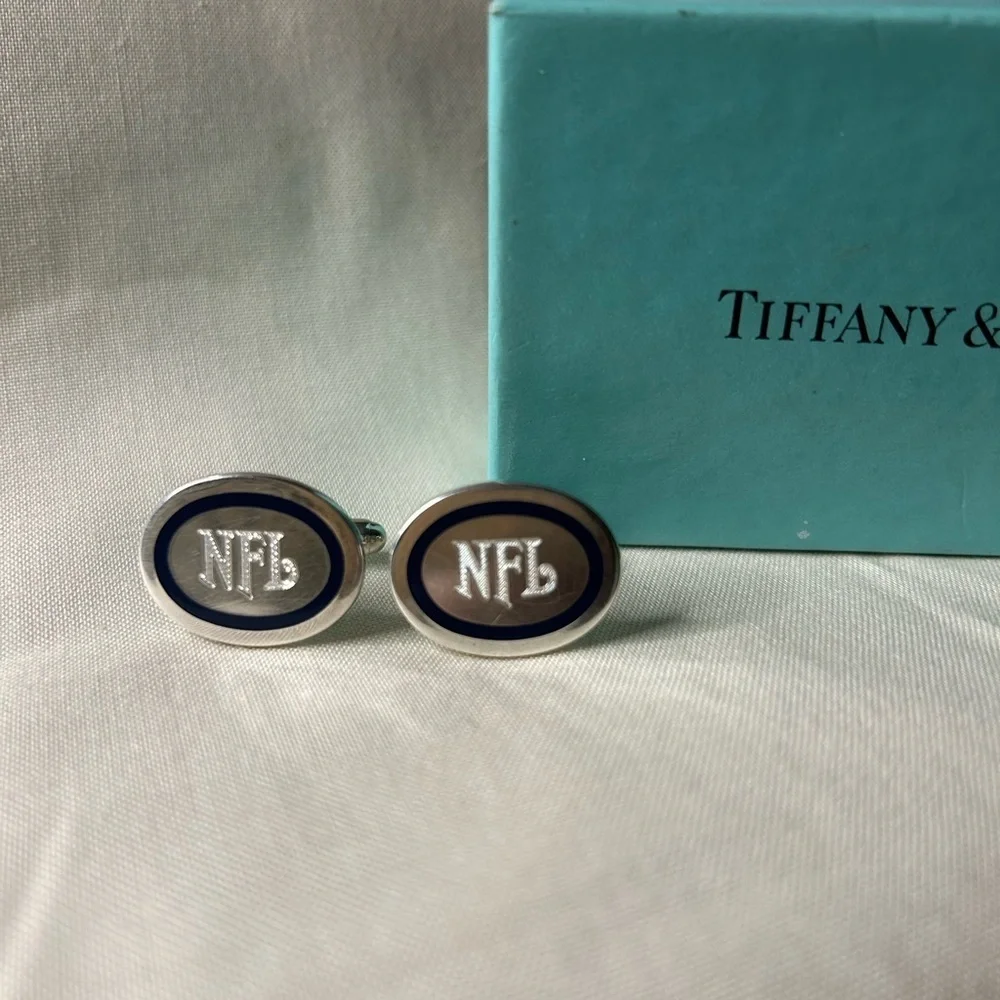 Authentic Tiffany & Co. NFL Sterling Silver Cufflinks with Box and Felt Pouch